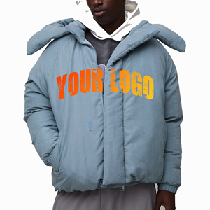 เสื้อแจ็คเก็ตพัฟเฟอร์ผู้ชายแบบกลับด้านได้ ระบายอากาศได้ดี เหมาะสำหรับฤดูหนาว มีซิปปิด พร้อมแผ่นยางตราแบรนด์ ทรงบับเบิ้ลแบบปกติ - Product Image 1