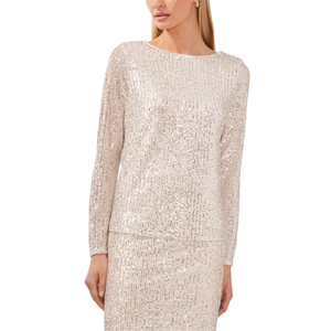 Top in Maglia Halogen(r) da Donna con Schiena Scoperta in Avorio/Argento con Dettagli in Paillettes, Taglia M - Product Image 1