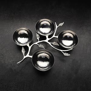 Ensemble de bols de service de haute qualité en argent fini avec un support en forme de branche de feuille pour la salle à manger à domicile, les fêtes et les occasions spéciales - Product Image 3
