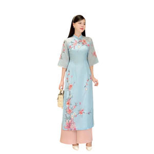 Vestidos Ao Dai Modernos para Mujer de Vietnam, Personalizables, Antiestáticos, Antiarrugas, con Estampado de Leopardo Vintage, Tejido MODAL, Asimétricos, ODM - Product Image 3