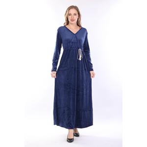 Abito in velluto lungo con colletto doppio petto da donna blu Navy