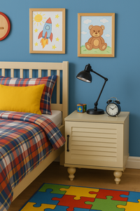 Table de chevet Arion Kids Pera moderne et élégante avec corps en MDF et pieds en bois, design de table d'appoint - Product Image 2