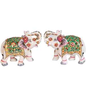 Marbre Meenakari Elephant Paire Showpiece Sculptures artisanales exquises - Product Image 1