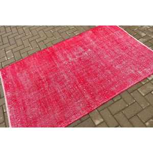 Vintage Area Rug 3.8x6.4 ft, <b>Red</b> Camouflage Turkish <b>Wool</b> Rug - Product Image 2