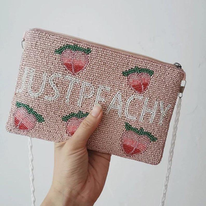 Perles de rocaille colorées pochette perlée broderie à la main petit sac en gros porte-monnaie perlé avec des motifs faits à la main complexes - Product Image 2