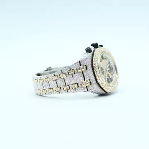 Reloj Analógico de Lujo Antiguo con Incrustaciones de Diamantes Moissanite, Dos Tonos, 41 mm, Acero Inoxidable, Resistente al Agua, para Hombre, Estilo Deportivo y Moderno - Product Image 3