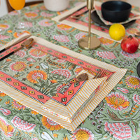 Mantel Cuadrado Grande de Algodón Hecho a Mano, Ecológico, con Estampado Tradicional Indio, Estilo Clásico, para Mesa de Comedor, Hogar y Cocina