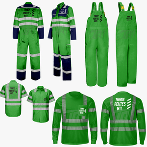 Ensemble de travailleurs industriels salopette et chemise boutonnée en polyester réfléchissant avec col rond Vêtements de travail utilitaires OEM à rayures - Product Image 1
