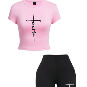 2025 Custom Stylish 100% Cotton Women's Casual 2 Piece Set Breathable Top & <b>Shorts</b> with Lace & Button Decor 3D Printed Pattern - Product Image 1