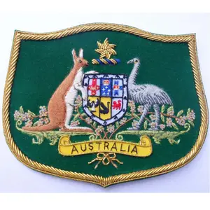 customized Family crest Gold wire hand embroidery blazer cloth coat patches pocket crest badges thread embroidery patches