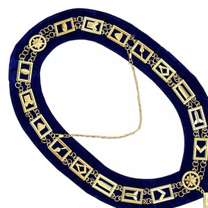 Collar Dorado de la Logia Azul para Maestros Masónicos, Joya de Maestro Respetable, Respaldo Azul, Tela de Alta Calidad con Cadena - Product Image 2