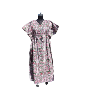 Kaftan Algodón Mujeres Handblock Floral Impreso Robe Sleepwear Maxi Dress - Product Image 1