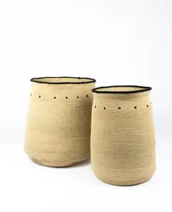 Juego de 2 cestas de flores de yute de hierba marina para almacenamiento de macetas y cestas de picnic de lavandería bolsa de hierba marina de los precios más bajos