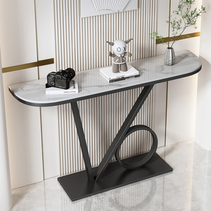 Table décorative VO 120x30x85cm, style minimaliste, plateau en pierre et pieds en fer pour salon - CST032 - Product Image 4