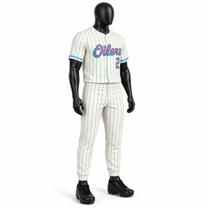 Custom Men's White Pinstripe <b>Baseball</b> Uniform <b>Set</b> Sublimation Jersey & Pants Breathable Polyester Team Wear OEM Wholesale - Product Image 3