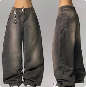 Venta al por mayor personalizado lavado de alta calidad de pierna ancha holgados de cintura alta de pierna ancha recta pantalones vaqueros holgados - Product Image 1