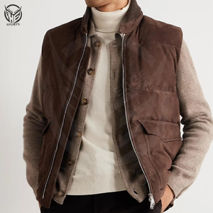 เสื้อกั๊กขนเป็ดหนัง100% สำหรับผู้ชายสไตล์ซาฟารีกันลมเป็นมิตรต่อสิ่งแวดล้อม - Product Image 1