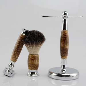 Brocha de afeitar de acero inoxidable respetuosa con el medio ambiente y soporte para afeitadora con logotipo personalizado, ligera y duradera - Product Image 3