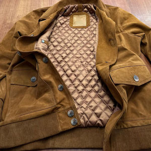 2025 Most High Quality <b>Men</b> <b>s</b> Suede <b>Jacket</b> Light Vintage Brown Bomber Genuine Leather <b>Biker</b> Style <b>Jackets</b> for <b>Men</b> Fashion - Product Image 2