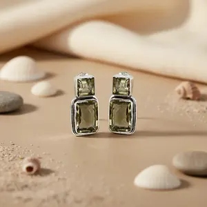 ต่างหูเงินแท้ 925 แบบห้อยและแบบติด สำหรับผู้หญิง ประดับด้วยควอตซ์และเพชร พร้อมพลอยซิทริน เหมาะสำหรับงานหมั้น - Product Image 1