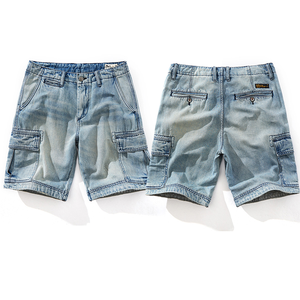 100% algodón ligero Baggy Denim Jorts para hombres tendencia de verano suelto recto grandes bolsillos ecológicos sólido Casual Cargo Mesh - Product Image 1