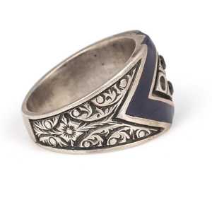 Men's 925 Sterling Silver Geometric Pattern <b>Ring</b> with <b>Black</b> Enamel Natural Round Stones Bezel Setting Inlay Gift - Product Image 4
