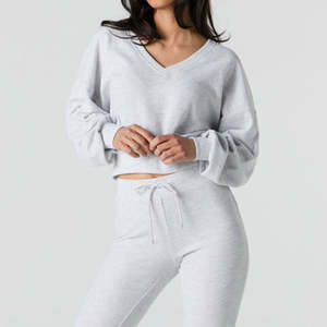 Sudaderas de Mujer al por Mayor, 100% Algodón, Estilo Terry, Lavado Ácido, Cuello en V, Logotipo Personalizado, Cuello Redondo, Sudadera Bordada - Product Image 3