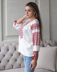 Chemisier brodé décontracté pour femme avec manches bouffantes et logo tissé à motif imprimé pour les fêtes de mariage - Product Image 3