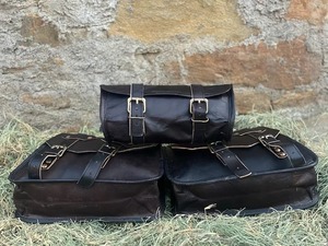 Alforjas de cuero Bolsa de motocicleta Negro tres alforjas Bolsas de sillín - Product Image 6
