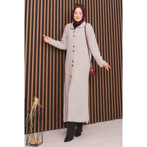 Cárdigan Largo con Botones Dorados, Estilo Casual, Técnica Jacquard, Invierno, Cachemira, Verano, Lana, Hijab, Tejido con Estampado - Product Image 3