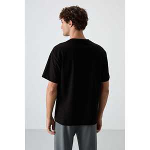 T-shirt imprimé pour homme, coupe ample, noir, jersey de coton, texture épaisse, 100% coton, 88365 - Product Image 2