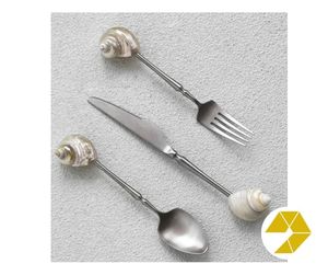 Luxury Handcrafted Seashell Spoon and Dining Tableware Set with Mother Pearl Conch Inlay Premium Seashell Dining Set for <b>Dessert</b> - Product Image 1