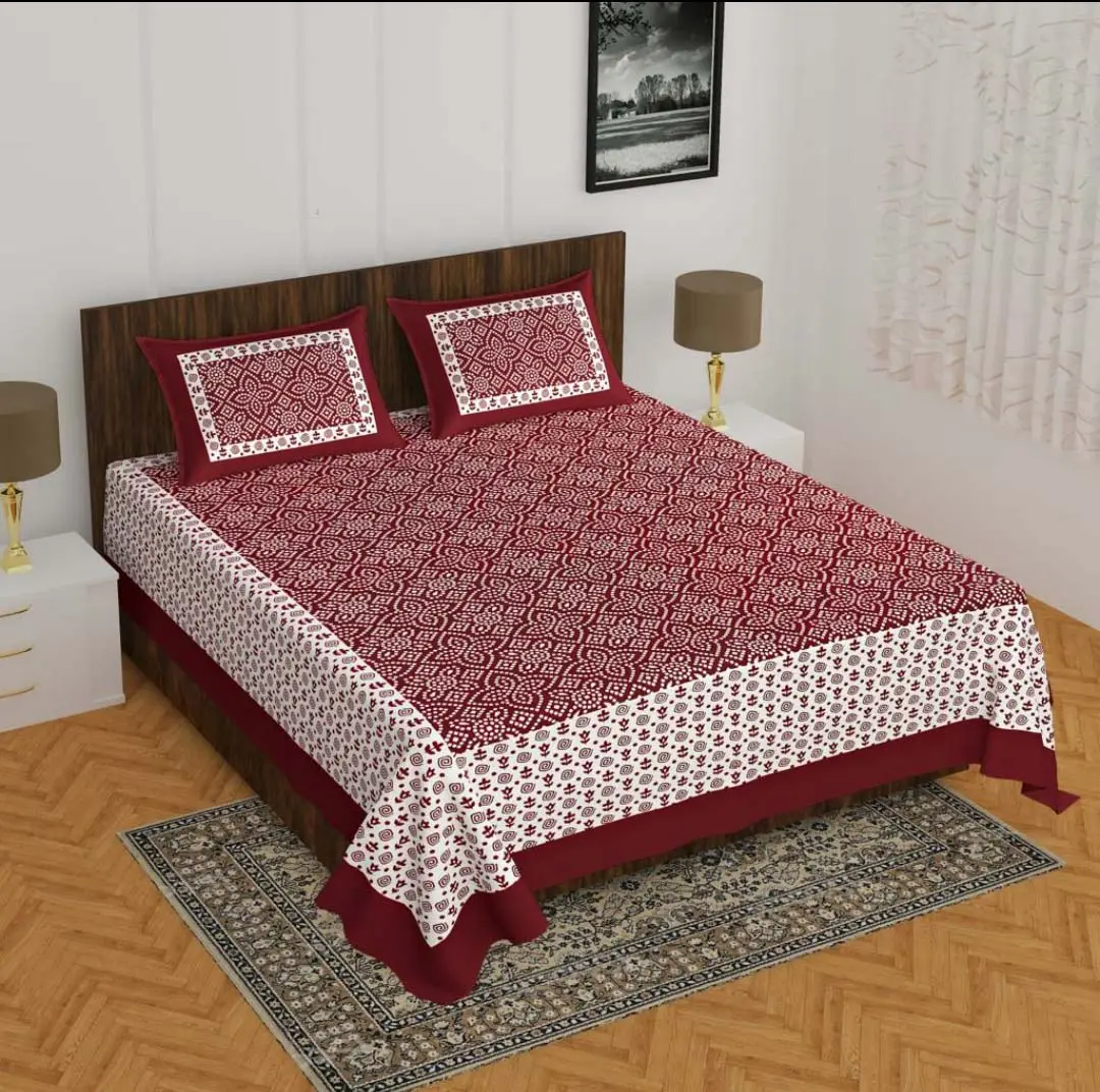 Set tempat tidur bunga segar lucu pinggiran putih coklat dengan sarung bantal sprei cetak lingkaran ganda