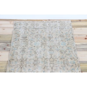 Tapis vintage 2,6 x 7,2 pieds, tapis turc, tapis floral marron et bleu - Product Image 4