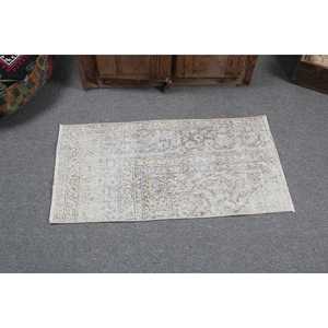 Alfombra Turca Vintage de 1.6x3.2 pies, Alfombra Pequeña, Alfombra de Lana Blanca - Product Image 3