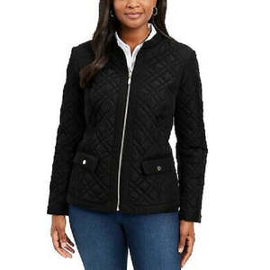 Giacca trapuntata nera da donna Charter Club con collo alla coreana, oversize, stile boho, con cappuccio, corta, taglia L, per l'autunno - Product Image 1