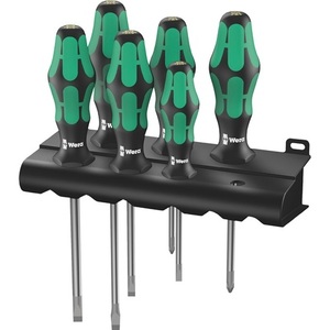 WERA Industrial Plain 6-Piece <b>Screwdriver</b> <b>Set</b> 334/355/6 with Plastic 2-Component Handle and Round Blade Slotted/PZD Design - Product Image 1