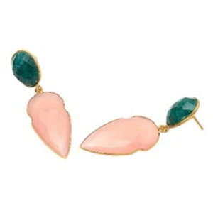 Boucles d'oreilles ovales et en forme de Briolette en argent Sterling 925, calcédoine rose et Amazonite, nouvelle collection - Product Image 1