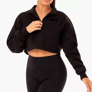 GAF Hot Stand Collar media cremallera pulóver sudaderas con cordón ajustado suelto Casual mujeres gimnasio Fitness Yoga deporte Tops - Product Image 1