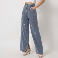 Jeans de mezclilla rectos para mujer, talla estándar, de verano, impermeables, bonitos, transpirables 3D, con cinturón, borlas, remaches, volantes, detalles oscuros, agujeros y lazo
