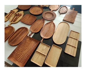 Bandeja de madera para servir platos de madera para decoración del hogar Comida ensalada pastel plato redondo cena platos 6 pulgadas - Product Image 1