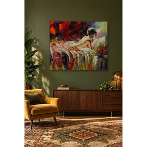 Fida, femme allongée près de fleurs rouges, peinture à l'huile, impression sur toile - Product Image 1