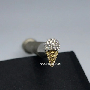 14K Or Massif Crème Glacée Cône Diamant Naturel Piercing Fine Jewelry. - Product Image 4