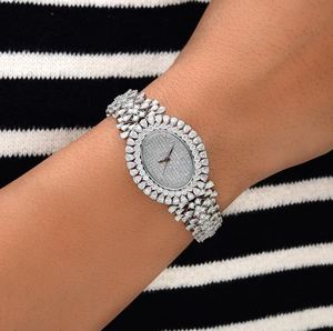 Reloj de pulsera de lujo con esfera ovalada y diamantes naturales para Mujer | Diamantes certificados 18K Oro blanco Oro real Reloj con diamantes - Product Image 1