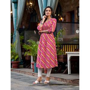 Rani Cotton Straight <b>Kurti</b> with Embroidery Work Pakistani-Style Lehariya Salwar Kameez Ethnic for Party Wear Stitched - Product Image 3