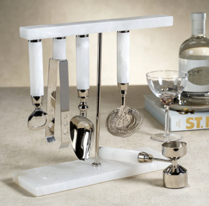 A Stainless Steel Bar <b>Tool</b> Set With Handmade Ornate Handles And <b>Hanger</b> With Stone Base - Product Image 2