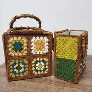 Vintage Crochet Zipper Polyester Shoulder <b>Bag</b> Woven <b>Patchwork</b> Flower Pattern Portable and Fashionable Suitable for Vacation - Product Image 3