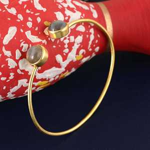 Real Labradorite Gemstone Bracelet Gold Plated Collet Setting Open Style Bracelet Healing <b>Crystal</b> Bangles Boho Jewelry - Product Image 4