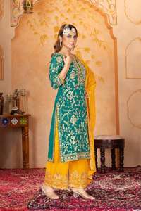 NOUVEAU DESIGNER Fatema Fashion HEAVY FUAX GEORGEET FANCY TOP SALWAR KAMEEZ SET EMBROIDERY SEQUENCES WORK REAL MIRROR HAND WORK - Product Image 5