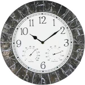 Horloge murale rustique en ardoise de 14 pouces avec thermomètre et hygromètre, station météo vintage ronde pour intérieur et extérieur - Product Image 1